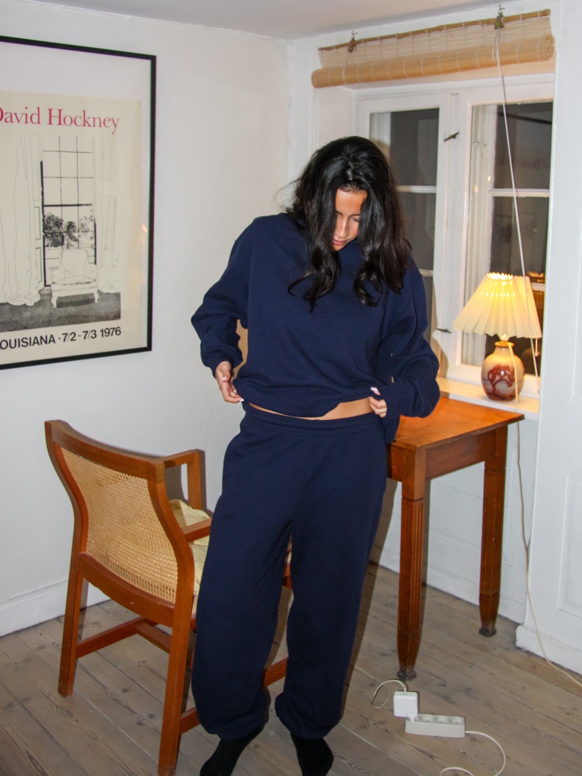 Sofie is 165 cm tall and wears size S. | dark blue